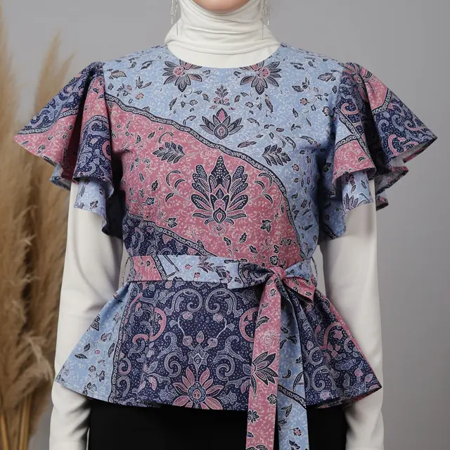 9 Model Blouse Batik Lengan Ruffle Peplum