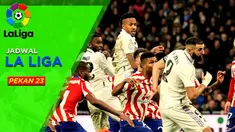 Berita Motion grafis jadwal lengkap Liga Spanyol pekan ke-23. Big match Real Madrid yang akan menghadapi rival abadinya Atletico Madrid di Santiago Bernabue, Minggu (26/2/2023) pukul 00.30 WIB.
