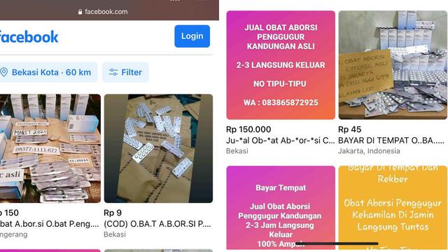 Jualan obat aborsi di fitur marketplace Facebook