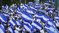Aksi protes besar-besaran di Nikaragua, menuntut Presiden Daniel Ortega mundur dari jabatannya (AP/Alfredo Zuniga)