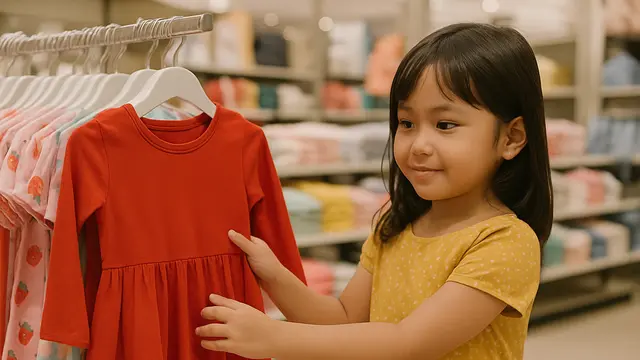 Anak sedang memilih baju di mall (Foto: ChatGPT)