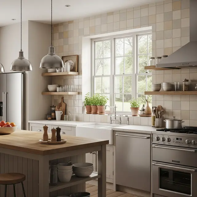 Dapur Rumah Menggunakan Keramik Bertekstur Ringan (Lightly Textured Ceramic Tile) Gemini AI