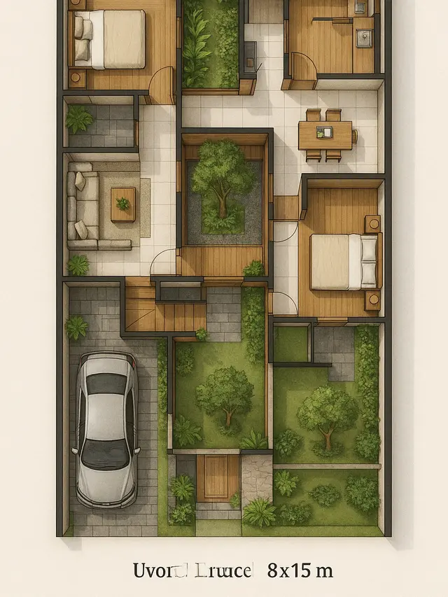 denah rumah mewah ukuran 8x15
