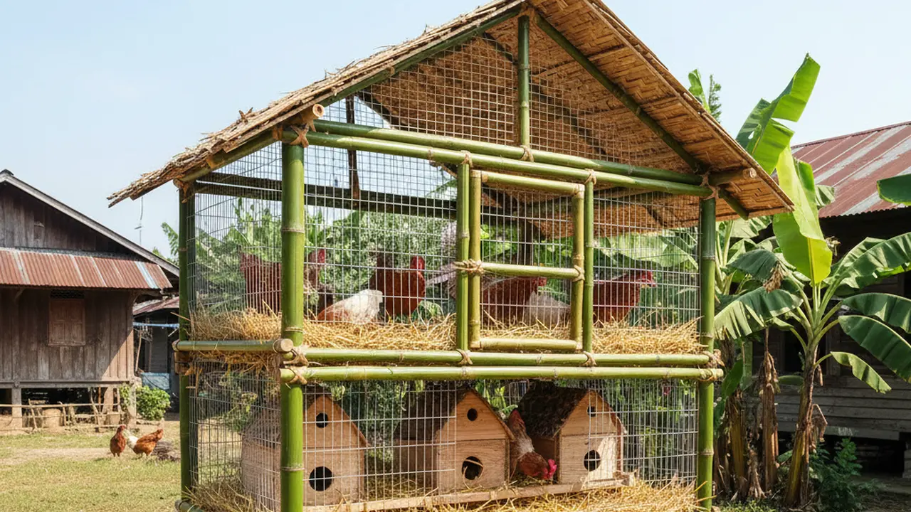 Desain Kandang Ayam Petelur Hemat Lahan 1x1 Meter. AI