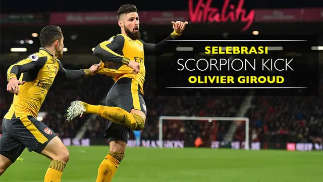 Video selebrasi socrpion kick Olivier Giroud saat Arsenal imbang kontra Bournemouth 3-3, Selasa (3/1/2017).