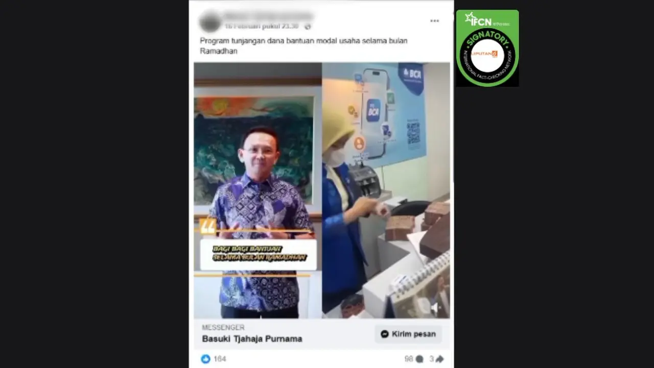 Cek Fakta Liputan6.com mendapati klaim video Basuki Tjahaja Purnama atau Ahok bagi-bagi bantuan dana selama bulan Ramadan.