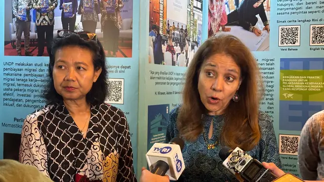 Acara "Simposium Nasional Tata Kelola Migrasi untuk Pembangunan Berkelanjutan di Indonesia" yang fokus membahas soal pekerja migran, diselenggarakan di Jakarta, Selasa (23/7/2024). (Liputan6/Benedikta Miranti)