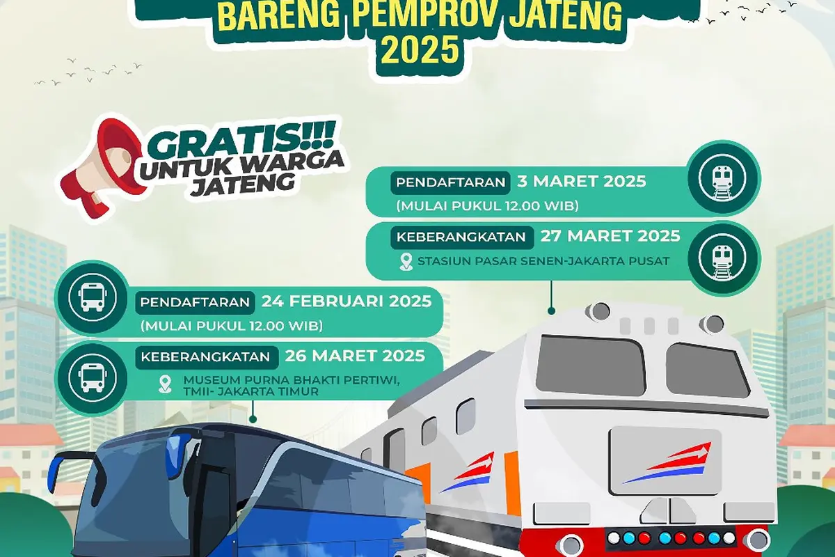 Jadwal Pendaftaran Mudik Gratis dari Jabodetabek ke Jawa Tengah