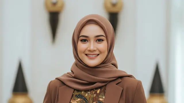 Model Gamis Batik Kombinasi Blazer Polos Formal untuk Acara Resmi