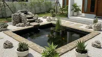 8 Inspirasi Kolam Ikan Mini Berpadu Taman Kering yang Minim Perawatan, Estetik dan Mudah Dirawat
