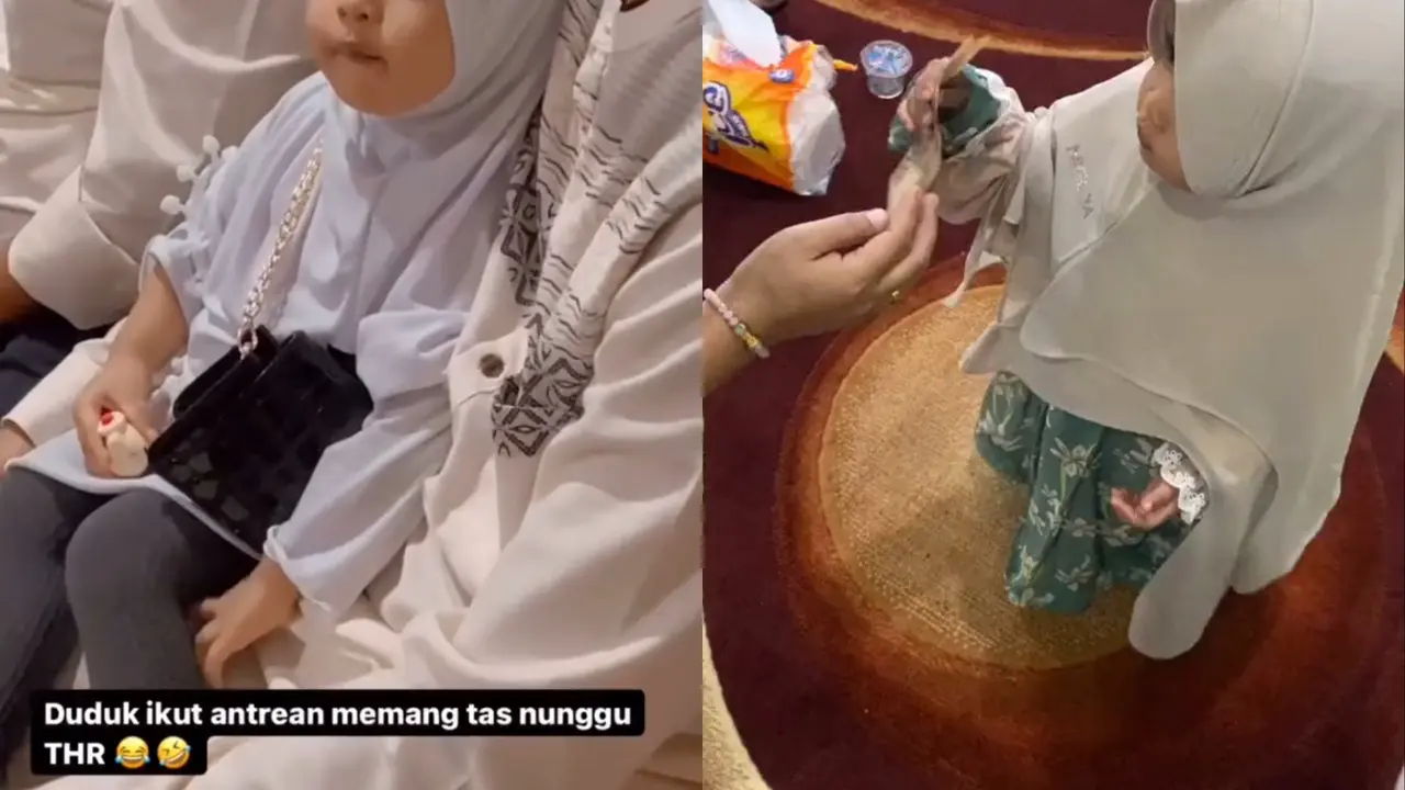 Potret bocah buka hasil THR selama silaturahmi di Hari Raya Idul Fitri.