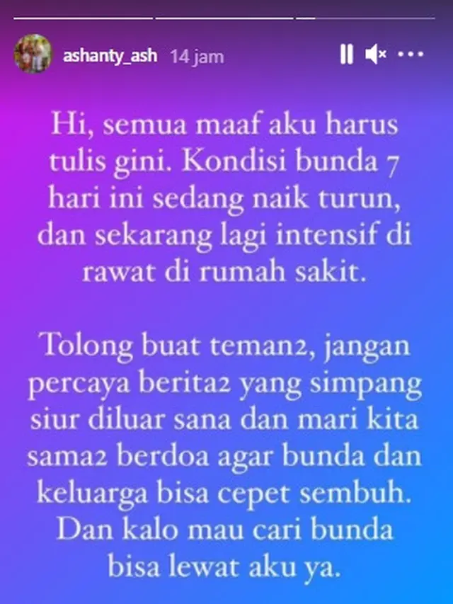 Ashanty dirawat di rumah sakit