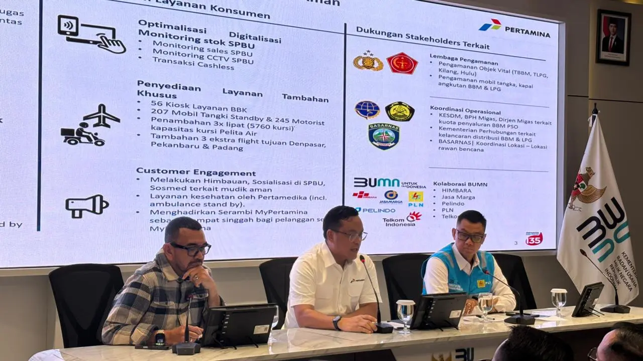 Konferensi pers Kesiapan PLN dan Pertamina dalam rangka Nataru, di Kementerian BUMN, Senin (9/12/2024). (Foto: Liputan6.com/Tira Santia)