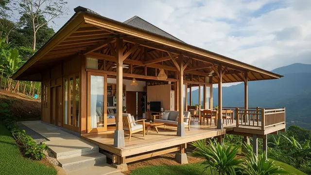 Model Rumah Tropis di Lereng Gunung/ Ilustrasi AI