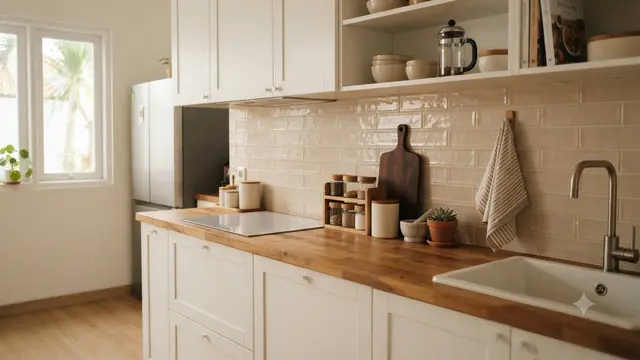 Warna backsplash yang cocok untuk dapur Scandinavian hadirkan suasana baru saat memasak model beige