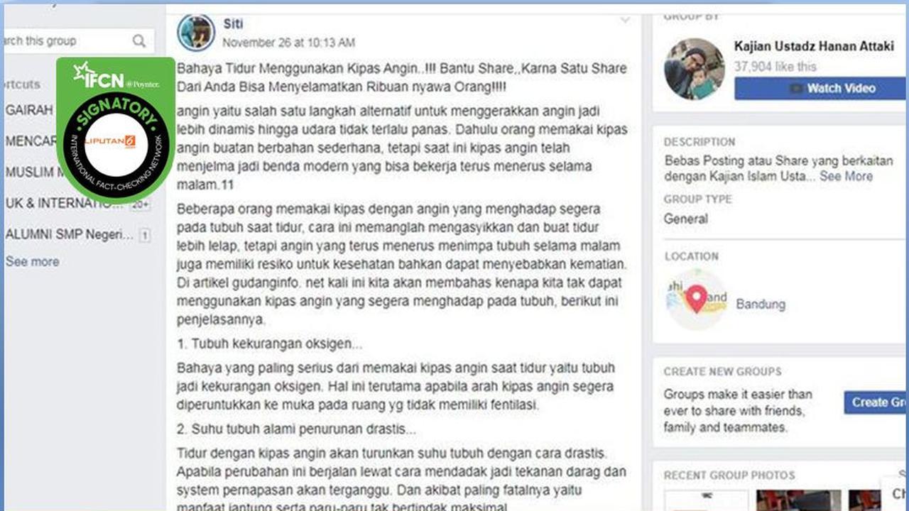 [Cek Fakta] Gunakan Kipas Angin Saat Tidur Berbahaya hingga Bisa Sebabkan Kematian, Fakta atau Hoaks?