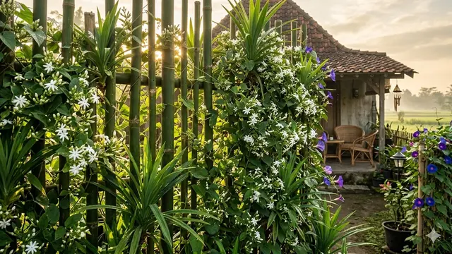 Ide Pagar Bambu Alami yang Bikin Rumah Terlihat Hangat. AI