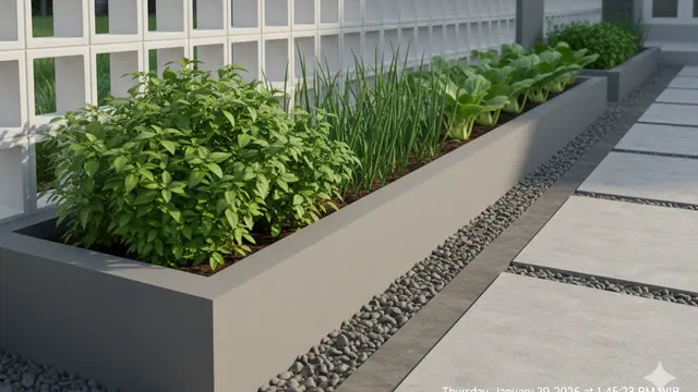 Ide Kebun Sayur Pakai Pot Semen Minimalis Halaman Depan. AI