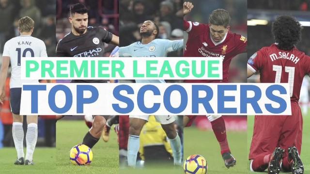 5 Top Skorer sementara Premier League 2017/2018 hingga pekan ke-23. Harry Kane masih di peringkat teratas.