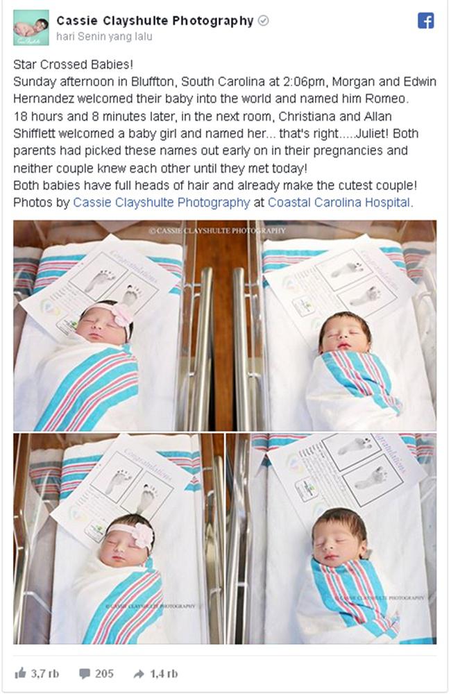 Bayi Romeo dan Juliet lahir di rumah sakit yang sama | Photo: Copyright independent.co.uk