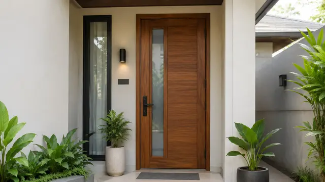 Model Pintu Utama dengan Kaca Vertikal
