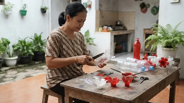Bunga Merah Putih dari Botol Plastik Bekas