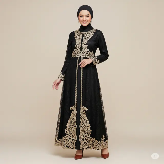 Model Dress A-line Muslimah Bordir Brokat Terbaru.