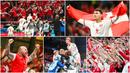 Pemain dan suporter Timnas Denmark tampak bersuka cita usai dipastikan lolos ke babak 16 besar Euro 2020. Mereka tampak meledak-ledak merayakan keberhasilan tersebut. Denmark finis sebagai runner-up Grup B mendampingi Belgia yang keluar sebagai juara grup.