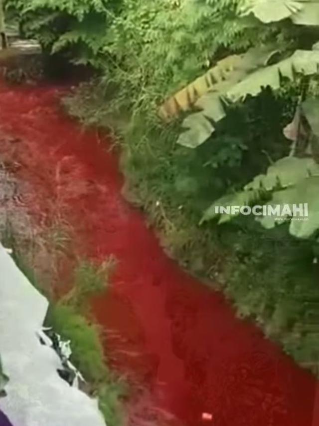 Air Sungai Cimeta KBB Berubah jadi Merah, Diduga Tercemar Limbah B3