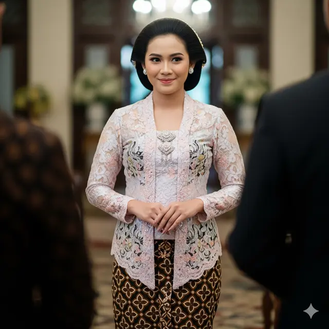 Kebaya Batik Kawung Kombinasi Brokat Terbaru