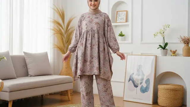 Setelan Kaftan Batik dan Celana