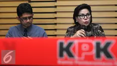 Wakil Ketua KPK, Laode M Syarif (kiri) dan Basaria Pandjaitan menggelar Konferensi Pers setelah melakukan pemeriksaan kepada I Putu Sudiartana, Jakarta, Rabu (29/6). KPK menetapkan I Putu Sudiartana sebagai tersangka. (Liputan6.com/Helmi Afandi)