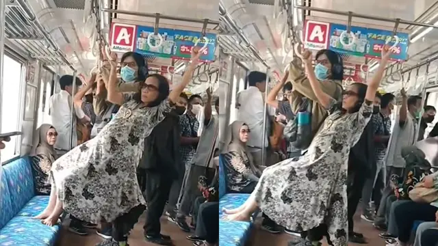Aksi Emak-Emak Gelantungan di KRL