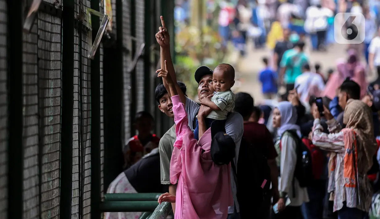 "Data pengunjung pada Minggu, 23 April 2023 pukul 09.00 WIB ada sebanyak 13.088 orang," ujar Kepala Staf Pelayanan dan Informasi Kehumasan Ragunan, Wahyudi Bambang kepada wartawan. (Liputan6.com/Johan Tallo)