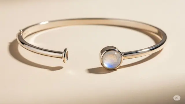 Model Gelang Terbaru Emas Putih 750 Open Bangle dengan Batu Tengah