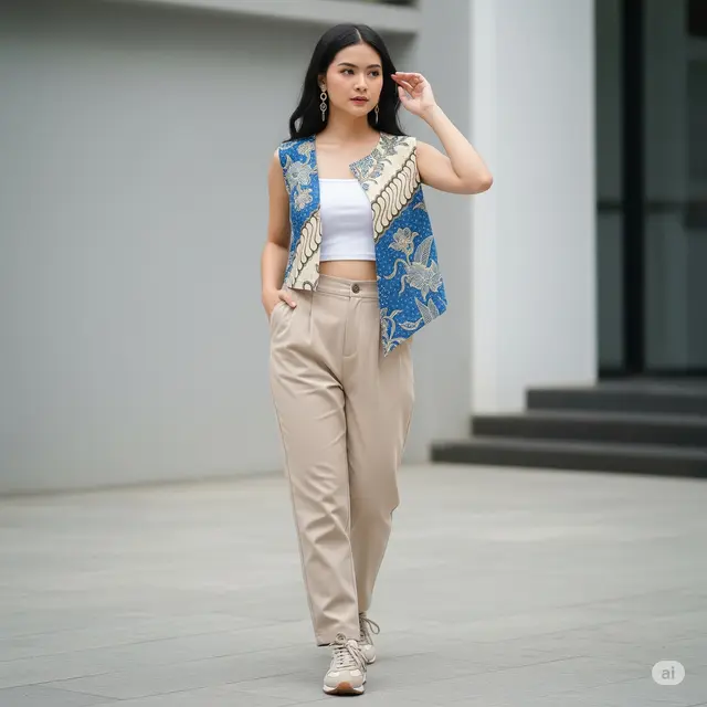 Cropped Vest Motif Mega Mendung