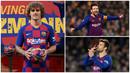 Kedatangan Antoine Griezmann dari Atletico Madrid membuat Lionel Messi tergeser dari pemain dengan release clause tertinggi di Barcelona. Berikut tujuh pemain Barcelona dengan nilai release clause tertinggi. (Kolase Foto dari AFP)