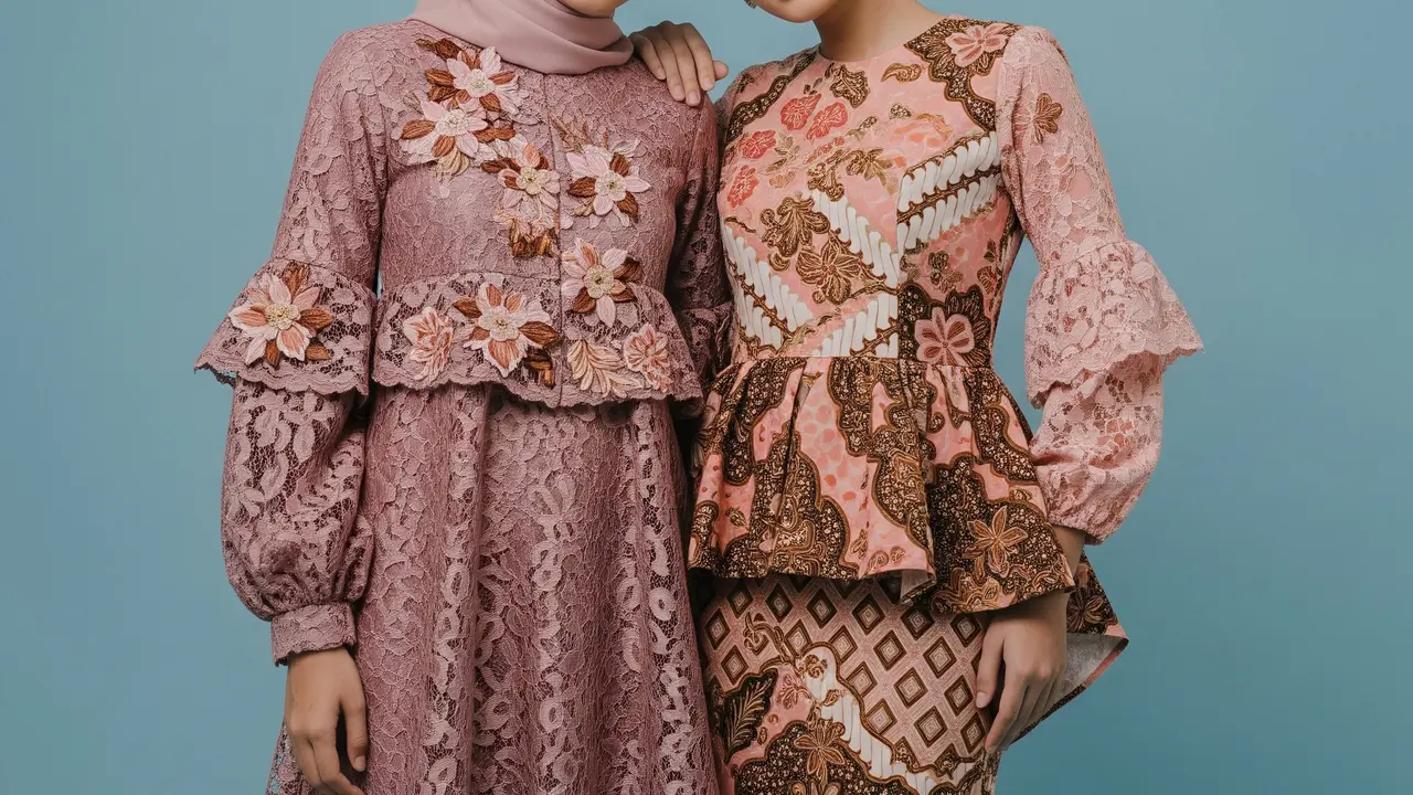 Inspirasi Dress Batik Brokat Tumpuk Dua Motif.