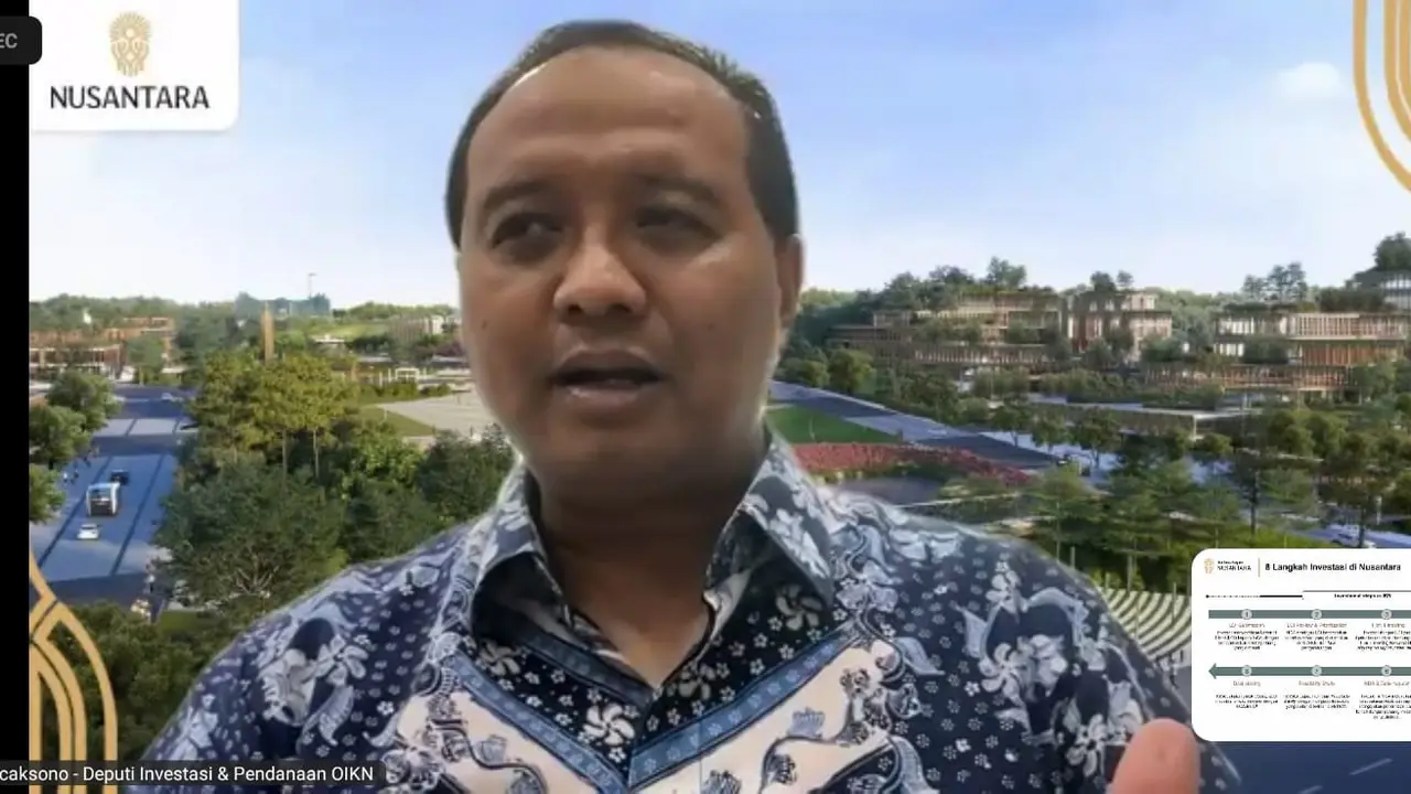 Deputi Pendanaan dan Investasi Otoritas IKN, Agung Wicaksono, dalam Konferensi Pers perkembangan Investasi di IKN secara daring, Jumat (15/12/2023). (Tira/Liputan6.com)