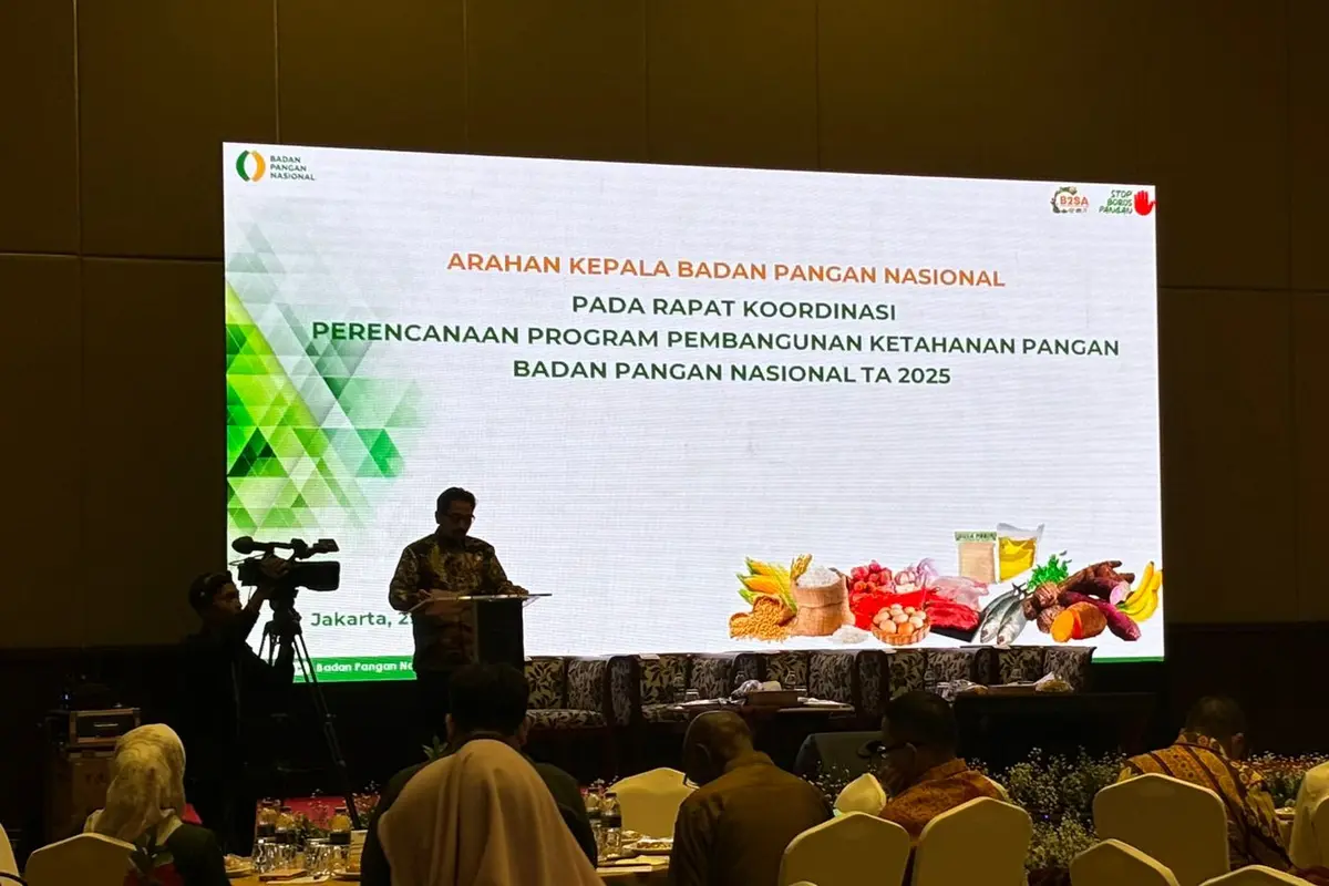 Sekretaris Utama Bapanas, Sarwo Edhy dalam Perencanaan Program Pembangunan Ketahanan Oangan Tahun 2025, Senin (29/7/2025). Ia menjelaskan bahwa anggaran Bapanas turun kemungkinan dialihkan ke Program Makan Siang Gratis. (Tira/Liputan6.com)