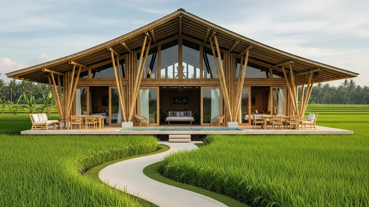 Desain Rumah Sederhana Mewah di Tengah Sawah