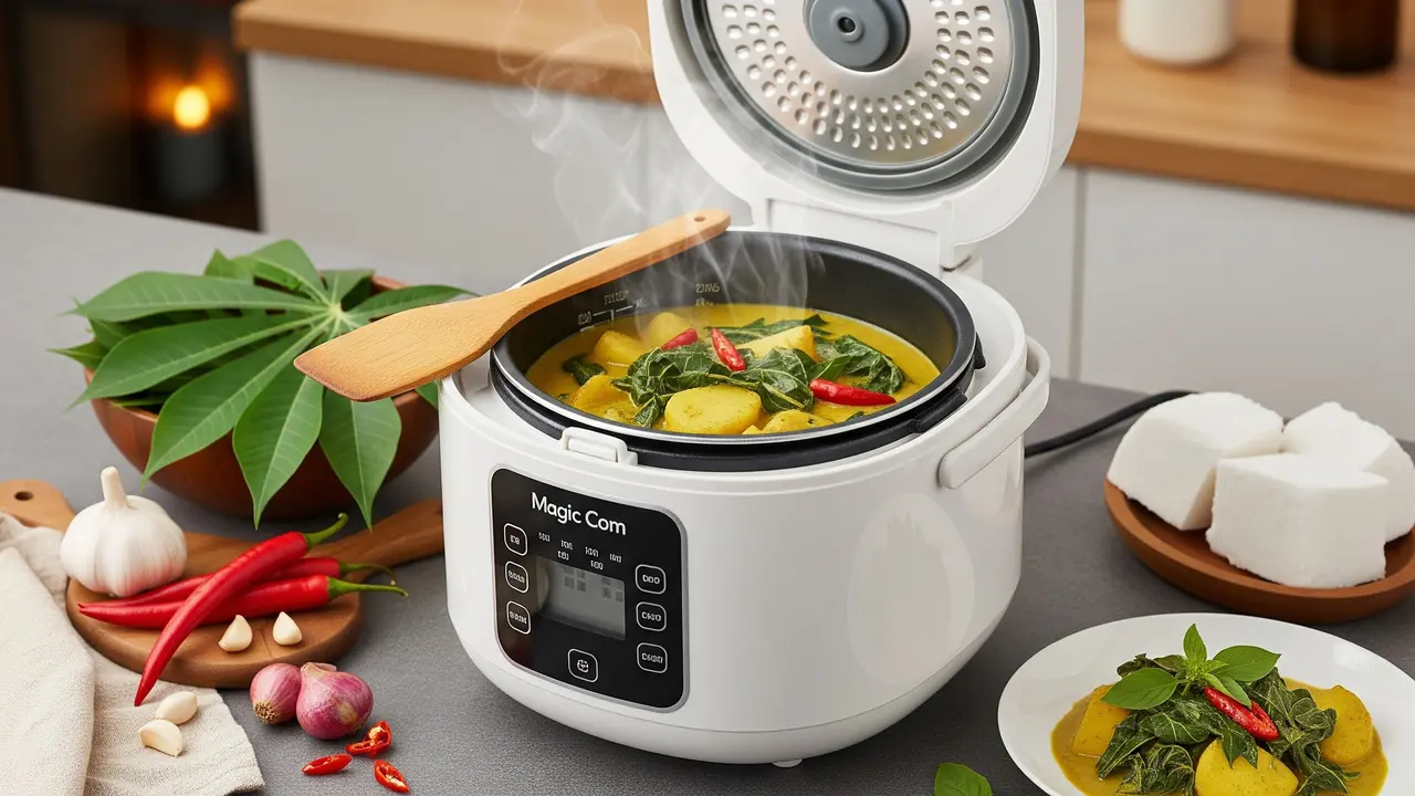 Cara Buat Gulai Daun Singkong di Magic Com