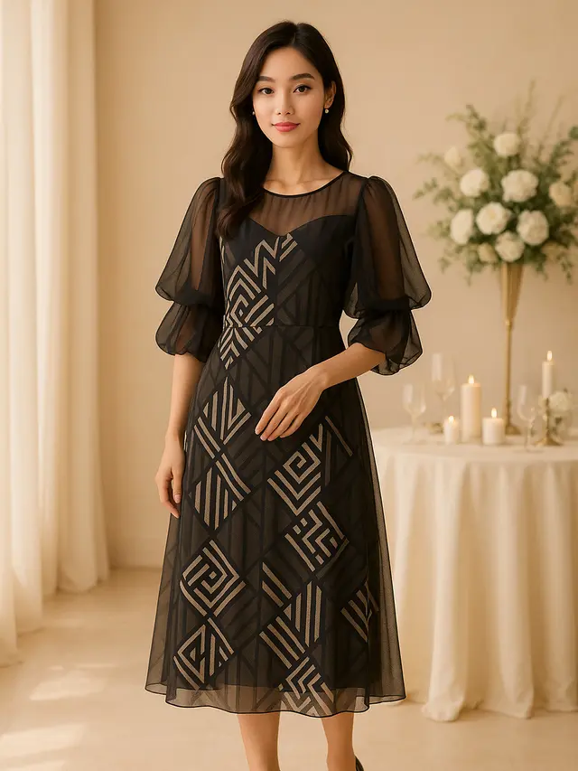 Model Dress Batik Lengan Balon Double Layer
