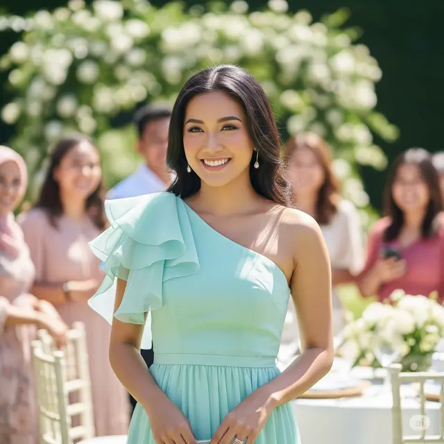 Gaun Warna Pastel dengan Ruffle Halus