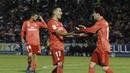 Pemain Real Madrid, Alvaro Odriozola dan Lucas Vazquez melakukan selebrasi usai membobol gawang UD Melilla pada laga Copa del Rey di Stadion Alvarez Claro, Melilla, Rabu (31/10/2018). Real Madrid menang 4-0 atas UD Melilla. (AP/Javier Gandul)