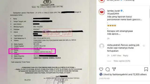 Syahrini buat laporan polisi atas pencemaran nama baik dan pornografi