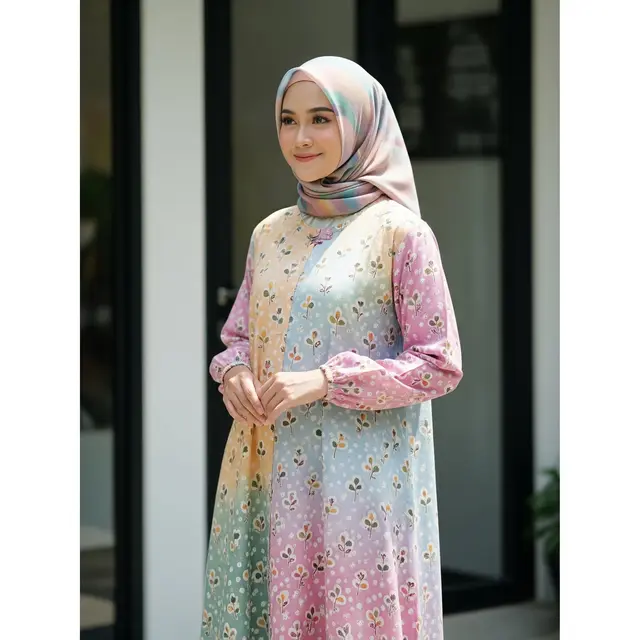Gamis Batik Warna Pastel Motif Minimalis