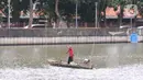 Seorang nelayan tengah mencari cacing sutra di sungai cisadane Tangerang, Senin (30/11/2020). Cacing sutra tersebut memiliki nilai ekonomis bagi para nelayan yang nantinya akan di jual untuk pakan ikan hias dan kosmetik. (Liputan6.com/Angga Yuniar)