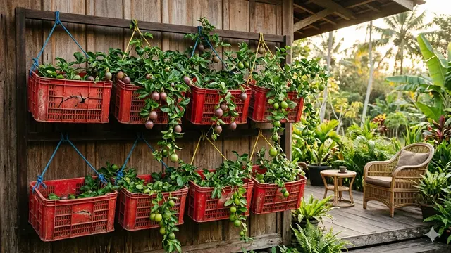 Konsep Kebun Buah Mini Low Budget dari Barang Bekas Kreatif. AI