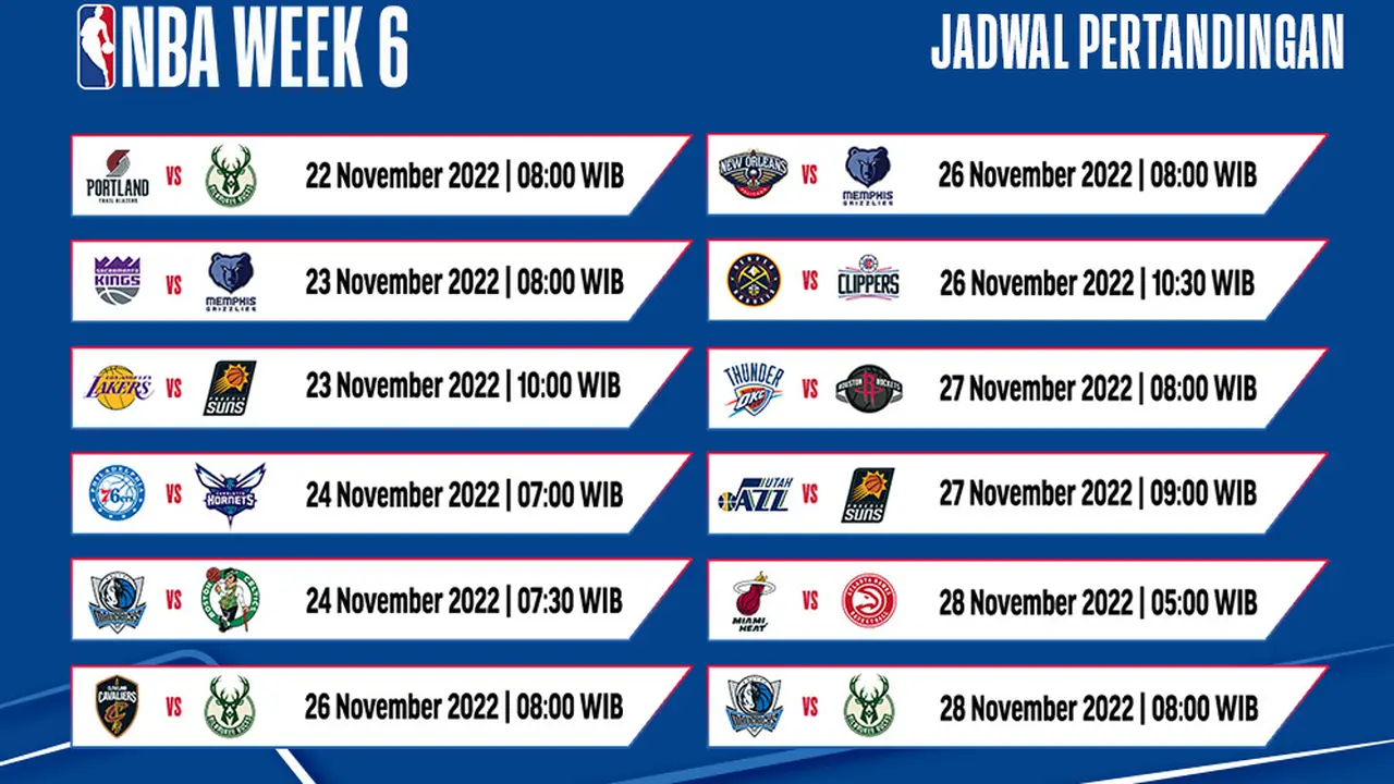 Saksikan Live Streaming NBA Week 6 di Vidio, 22-28 November 2022